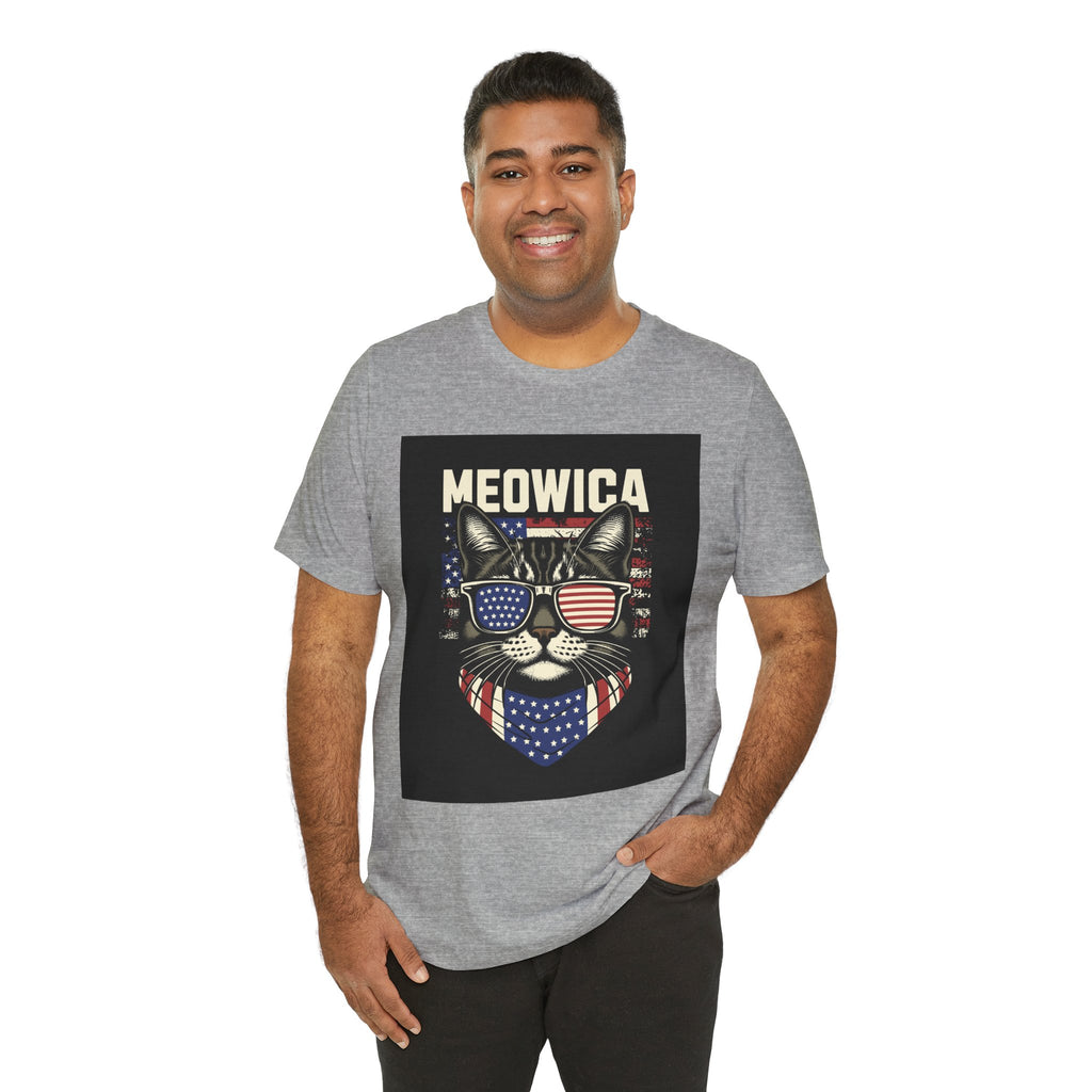 Meowica Cat Tee — Patriotic USA Flag Sunglasses Graphic T-Shirt