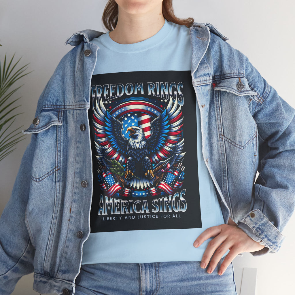Eagle & American Flag Tee — "Freedom Rings, America Sings" Patriotic T-Shirt