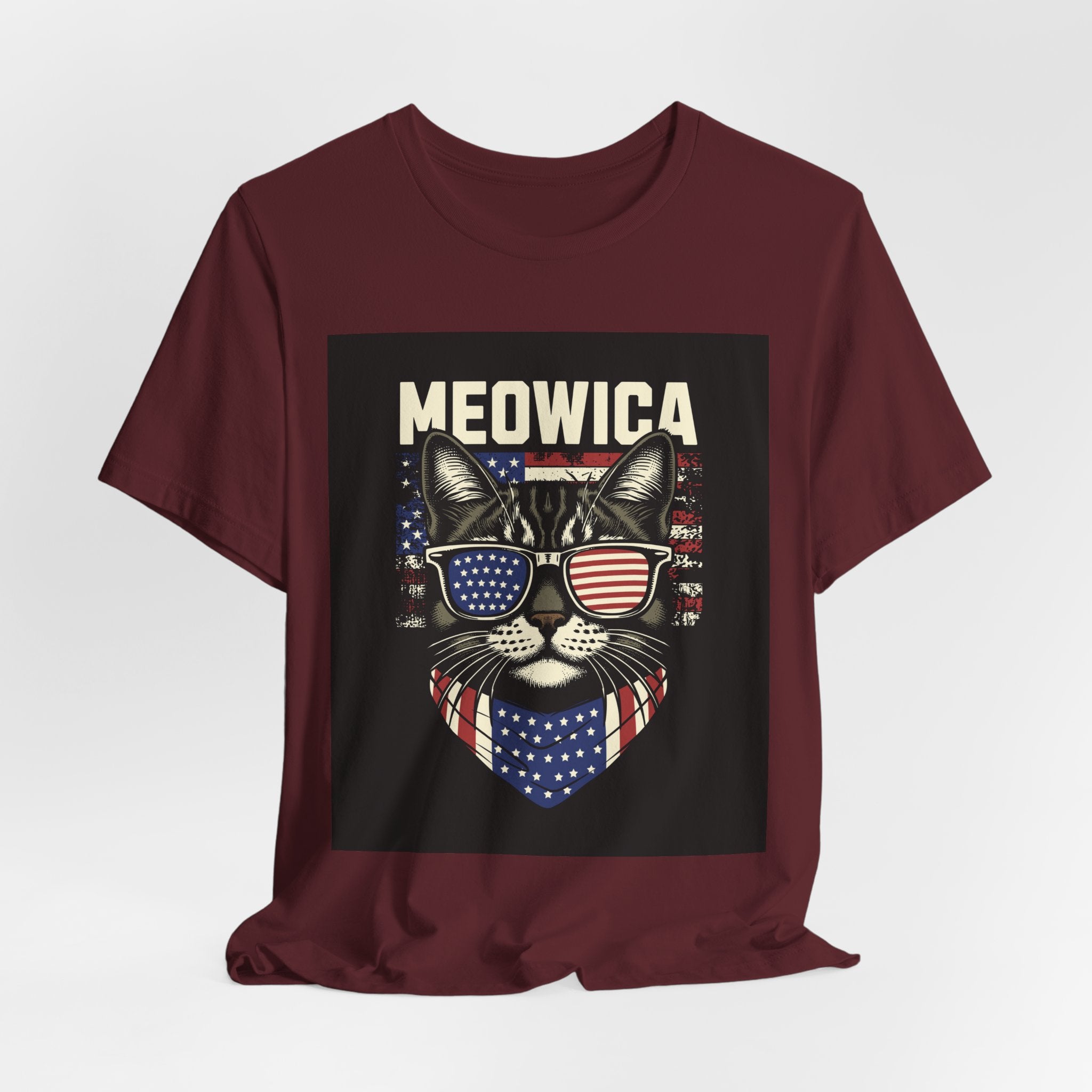 Meowica Cat Tee — Patriotic USA Flag Sunglasses Graphic T-Shirt