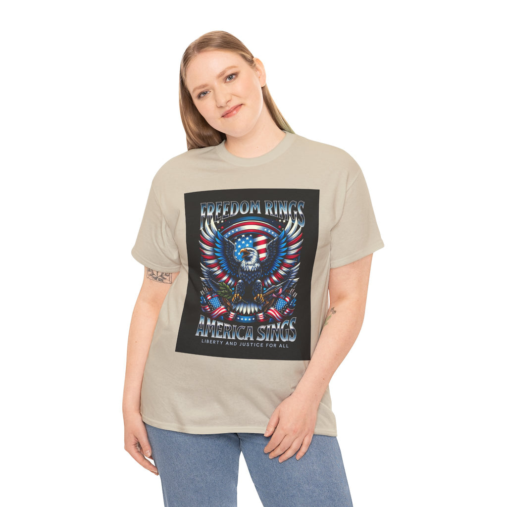 Eagle & American Flag Tee — "Freedom Rings, America Sings" Patriotic T-Shirt
