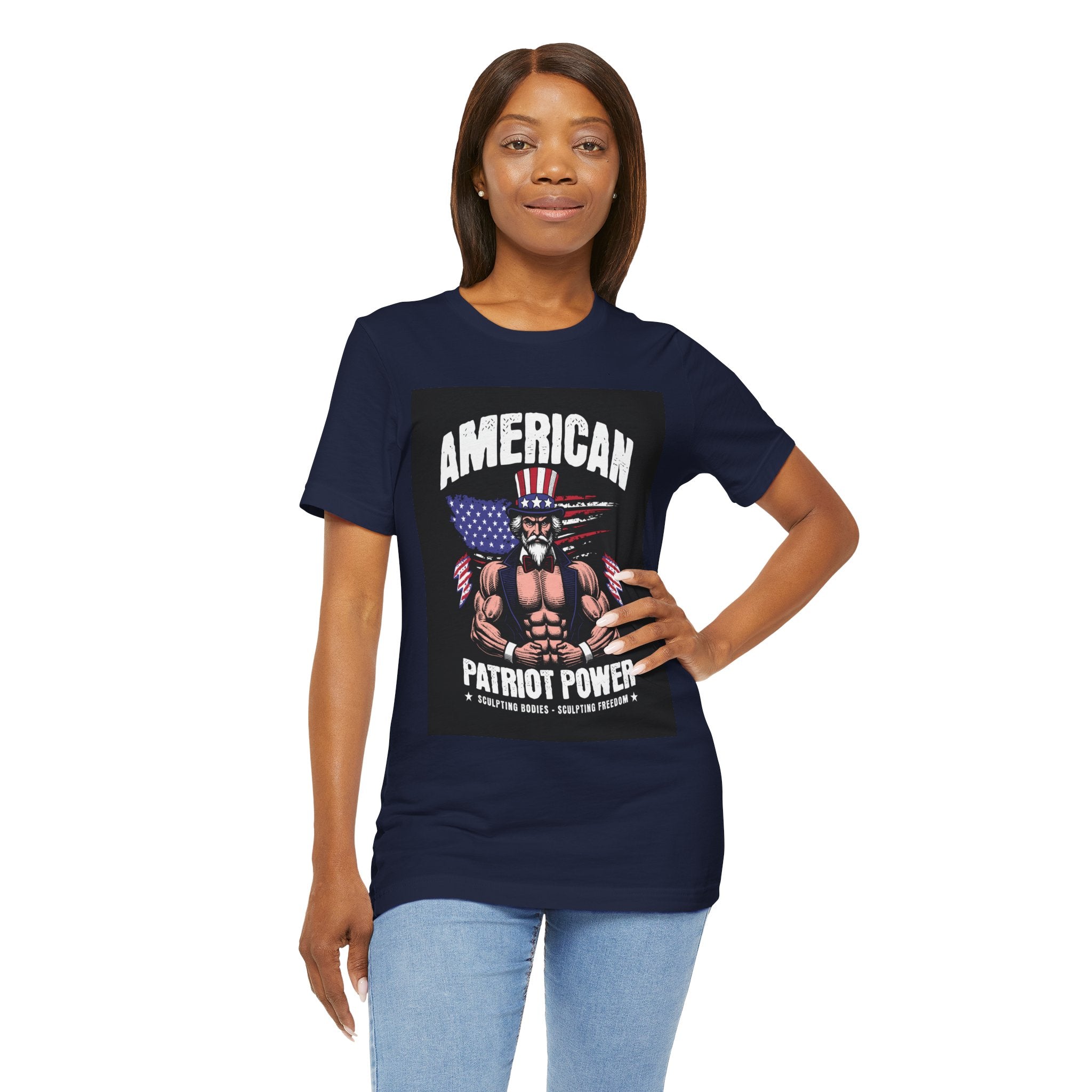 Patriot Power T-Shirt — American Flag Uncle Sam Muscle Graphic Tee