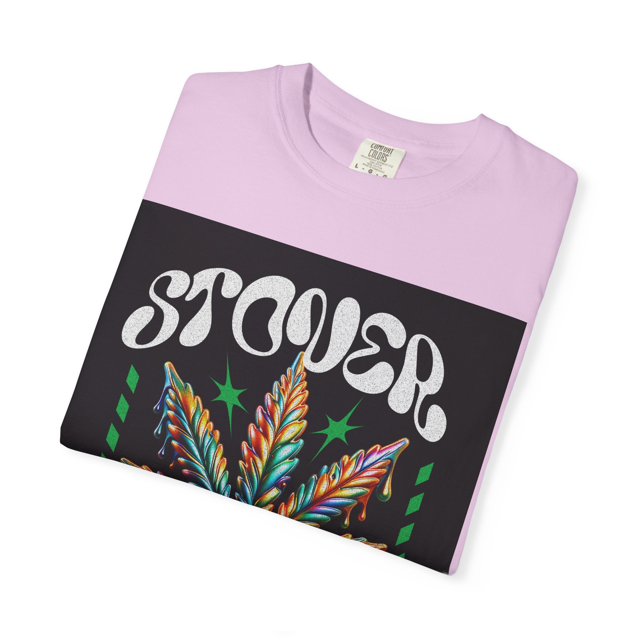 T-Shirt — Stover "Grow Your Own Serenity" Colorful Cannabis Leaf Graphic