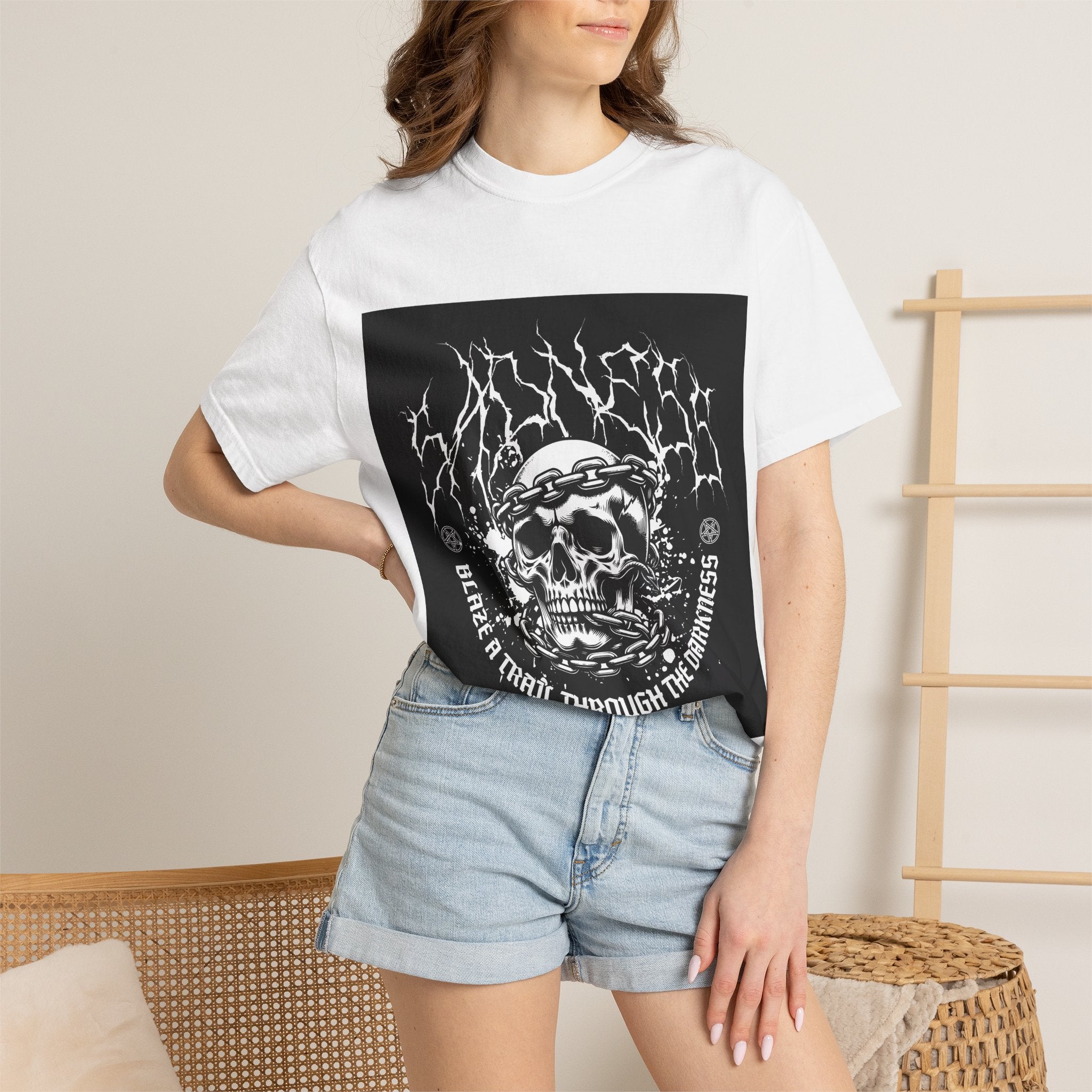 Graphic T-Shirt — 'Break a Path Through the Darkness' Skull Lightning Design