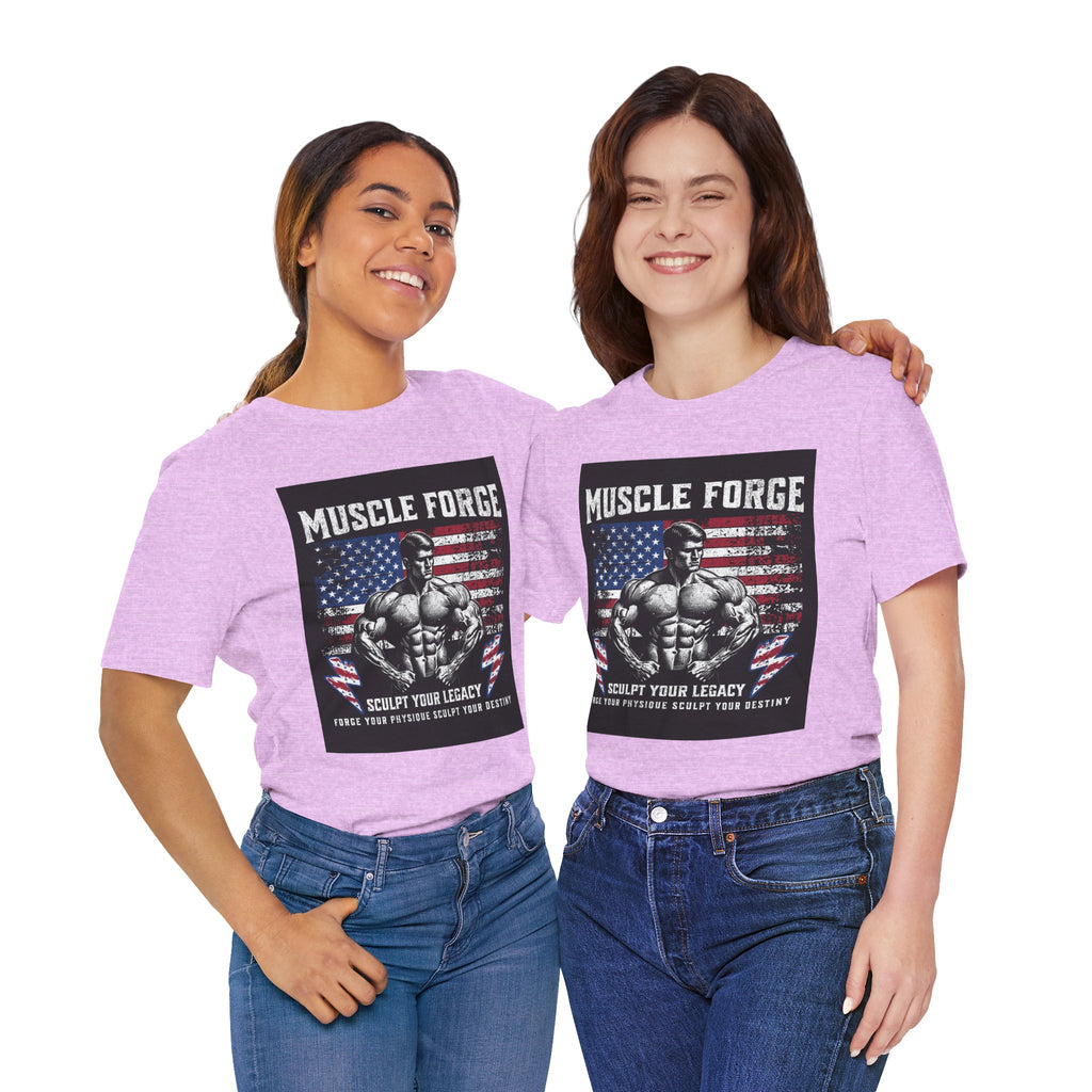 Muscle Forge American Flag Gym Tee — "Sculpt Your Legacy" Fitness T-Shirt