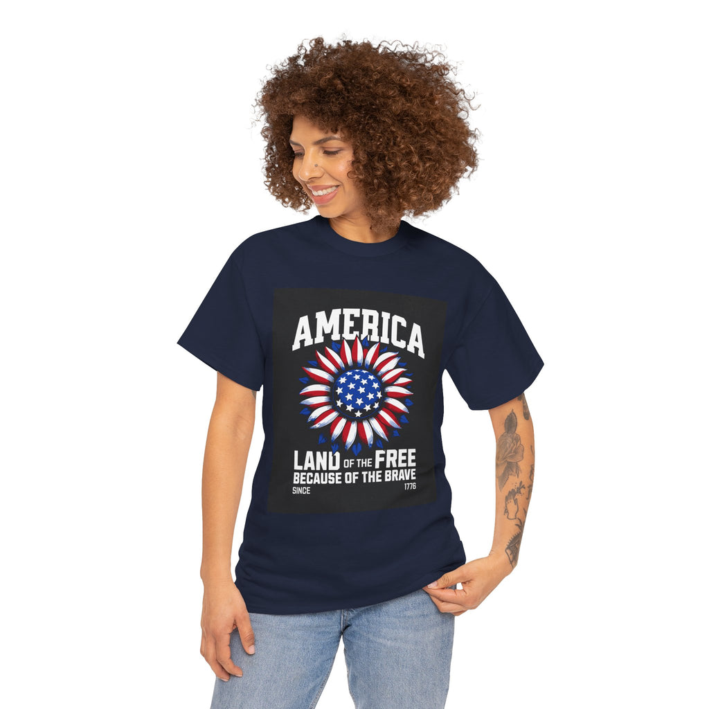 Patriotic America Tee — "Land of the Free Because of the Brave" Cotton T-Shirt