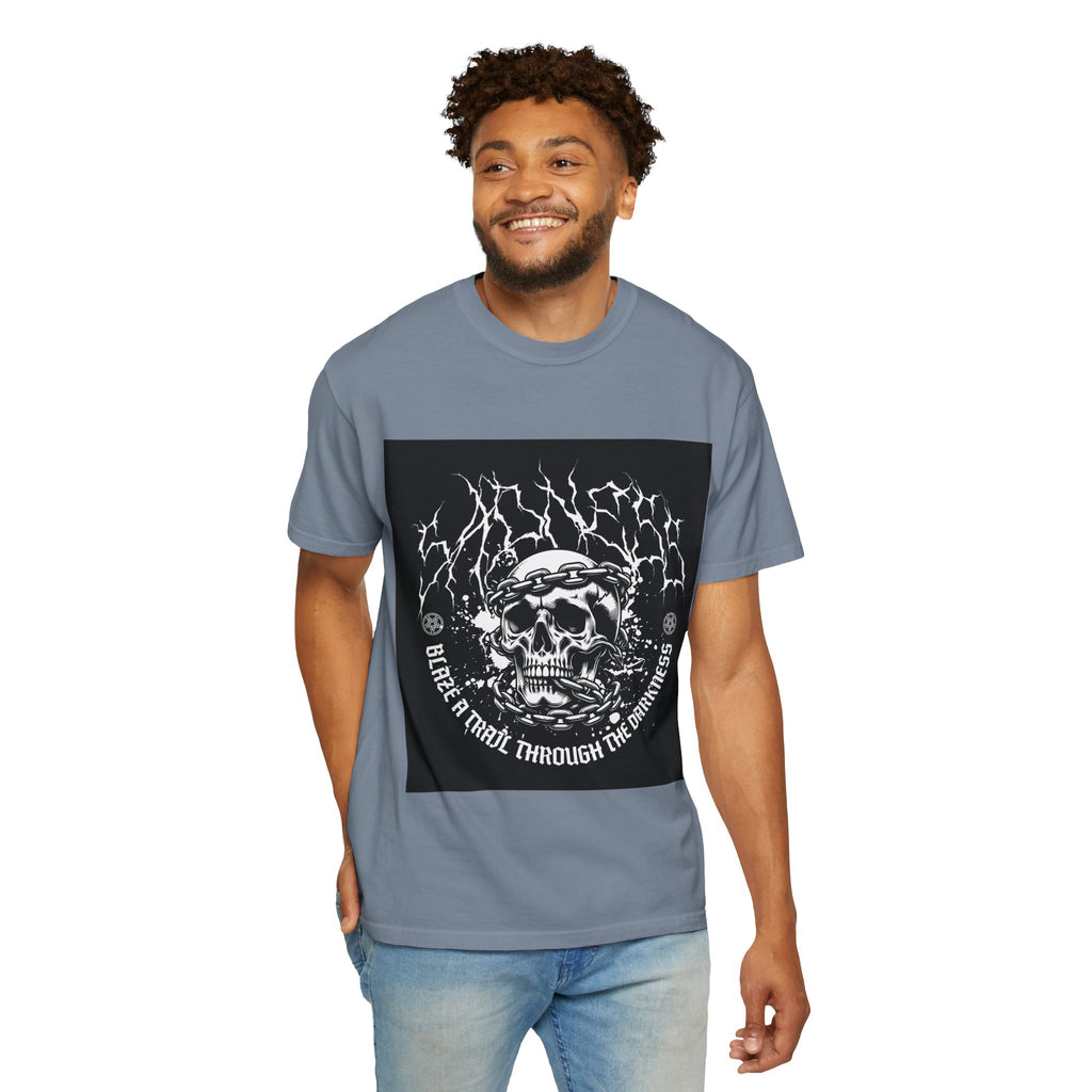 Graphic T-Shirt — 'Break a Path Through the Darkness' Skull Lightning Design