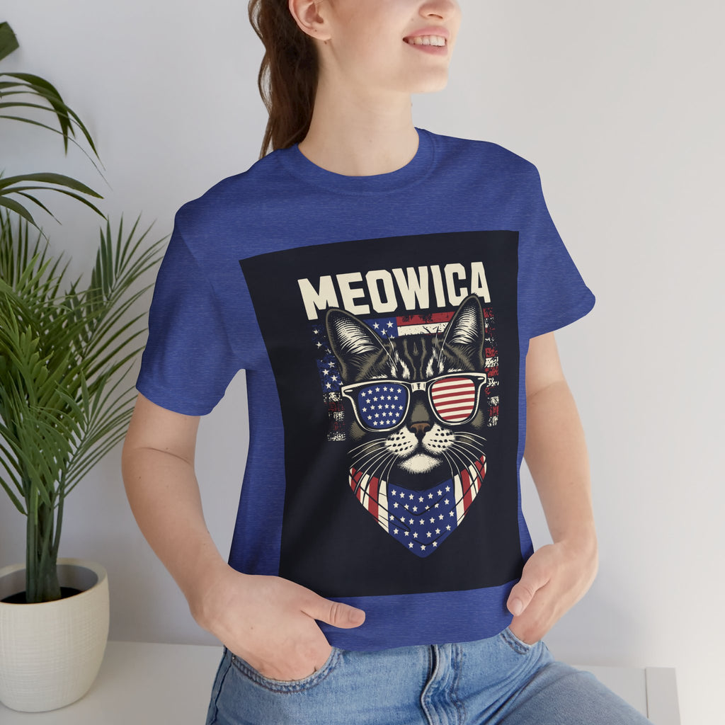 Meowica Cat Tee — Patriotic USA Flag Sunglasses Graphic T-Shirt