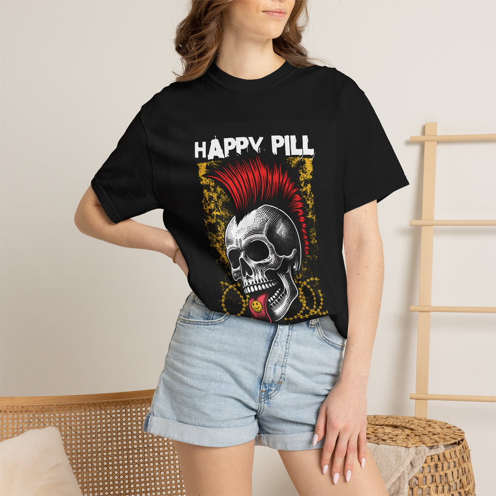 Happy Pill Punk Skull T-Shirt — 'Happy Pill Medication' Graphic Tee
