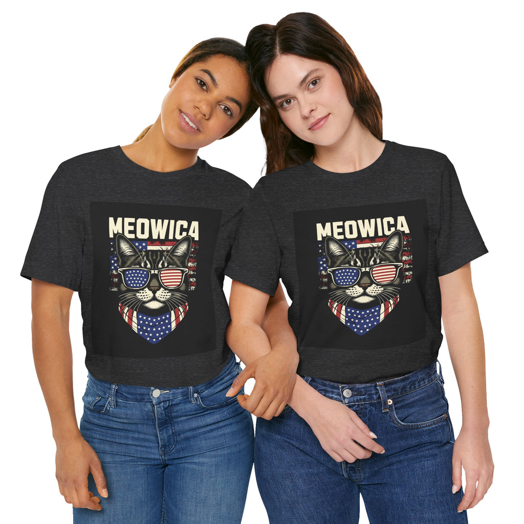 Meowica Cat Tee — Patriotic USA Flag Sunglasses Graphic T-Shirt