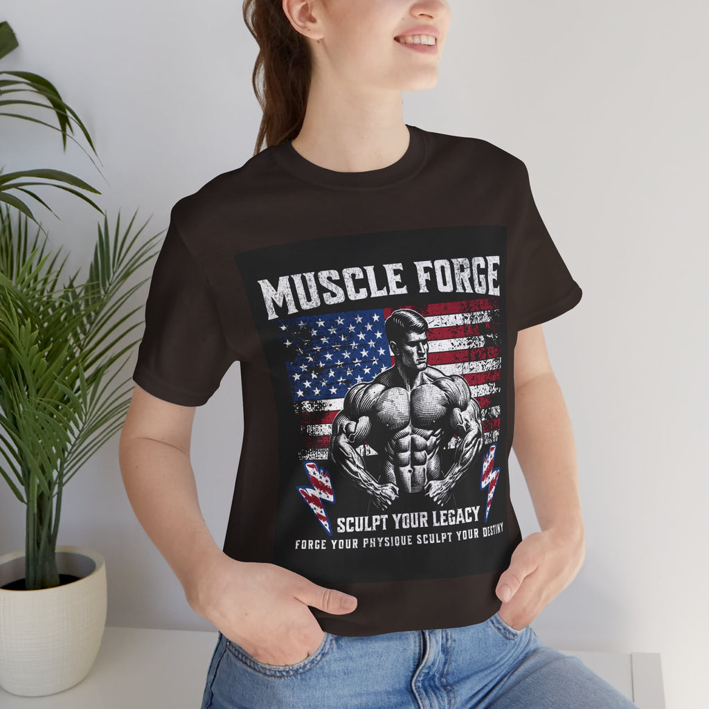 Muscle Forge American Flag Gym Tee — "Sculpt Your Legacy" Fitness T-Shirt