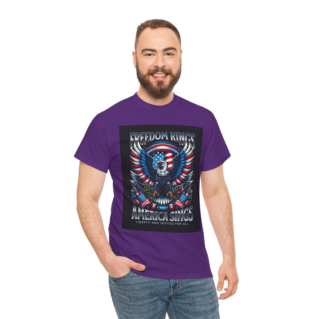 Eagle & American Flag Tee — "Freedom Rings, America Sings" Patriotic T-Shirt