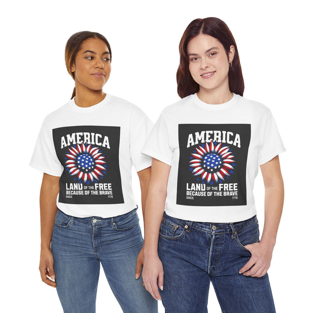 Patriotic America Tee — "Land of the Free Because of the Brave" Cotton T-Shirt