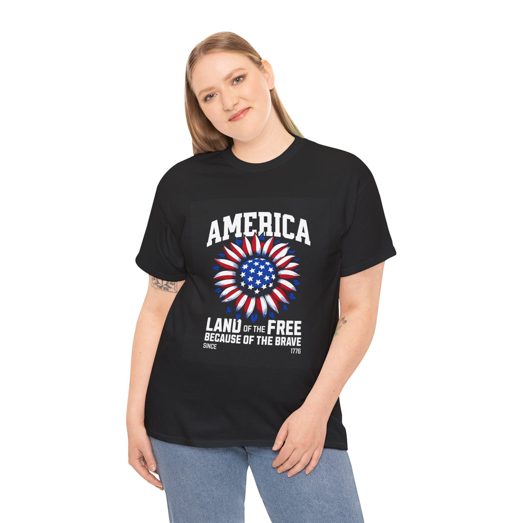 Patriotic America Tee — "Land of the Free Because of the Brave" Cotton T-Shirt