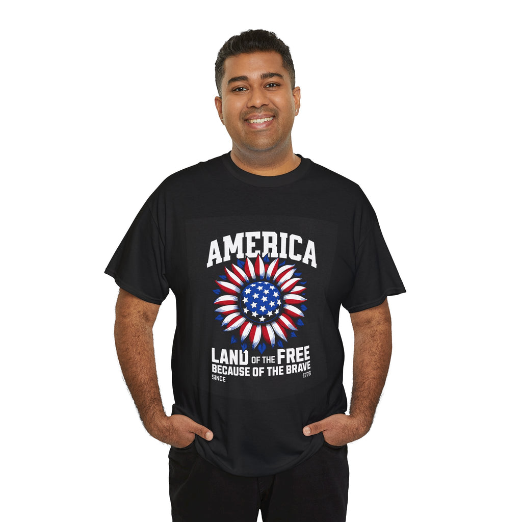 Patriotic America Tee — "Land of the Free Because of the Brave" Cotton T-Shirt