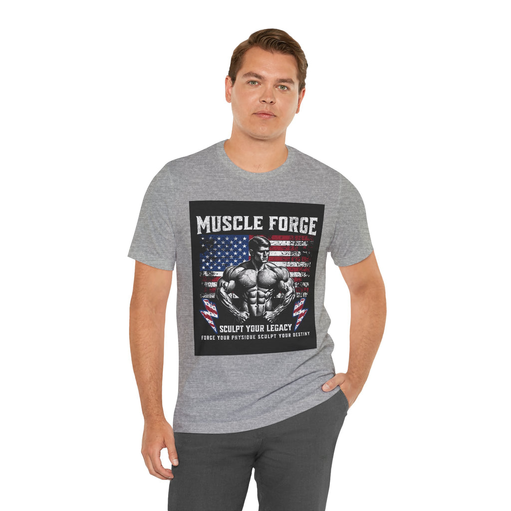 Muscle Forge American Flag Gym Tee — "Sculpt Your Legacy" Fitness T-Shirt