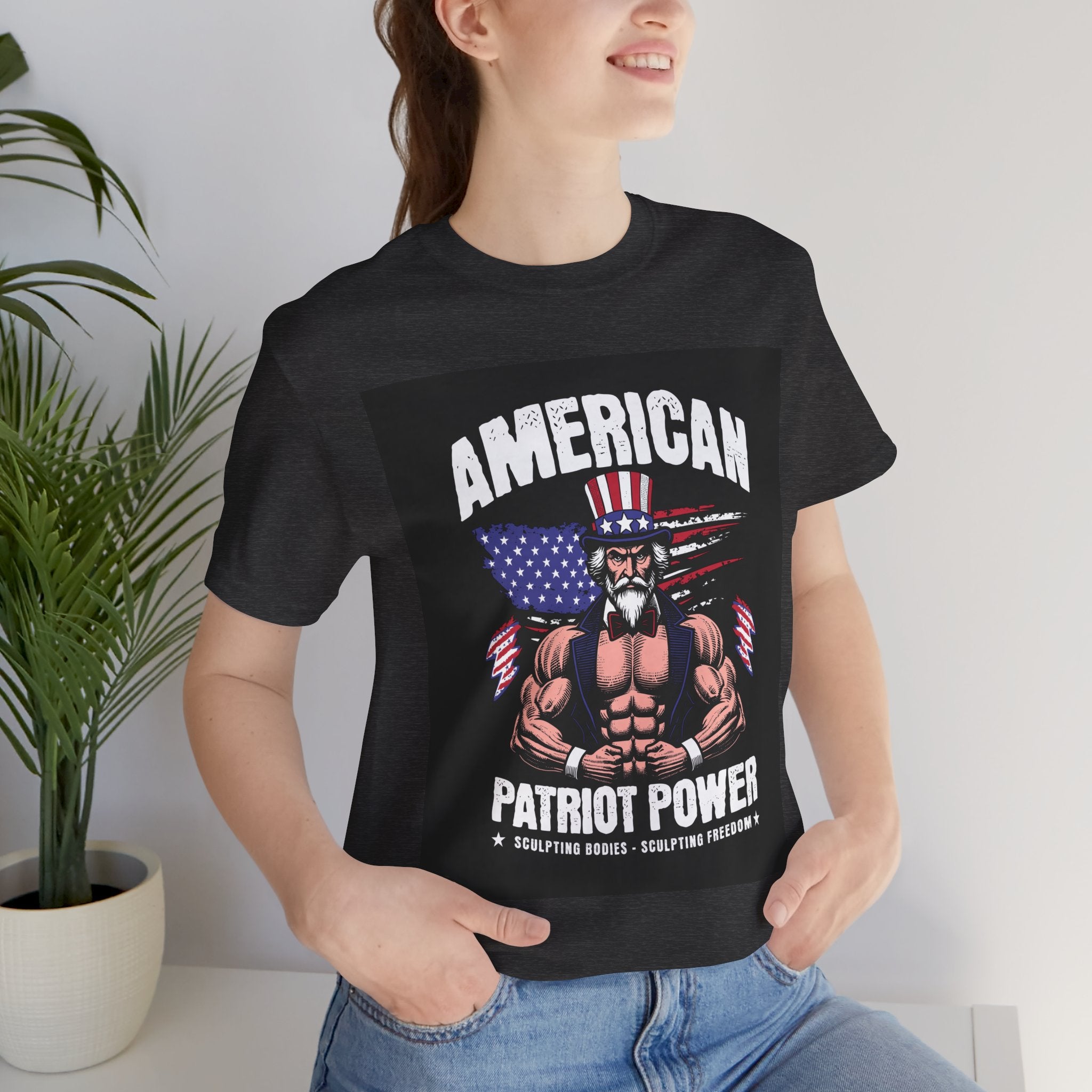 Patriot Power T-Shirt — American Flag Uncle Sam Muscle Graphic Tee