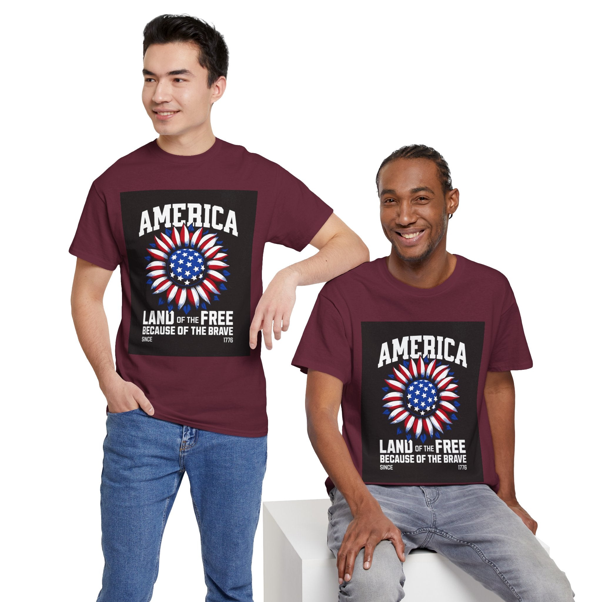 Patriotic America Tee — "Land of the Free Because of the Brave" Cotton T-Shirt