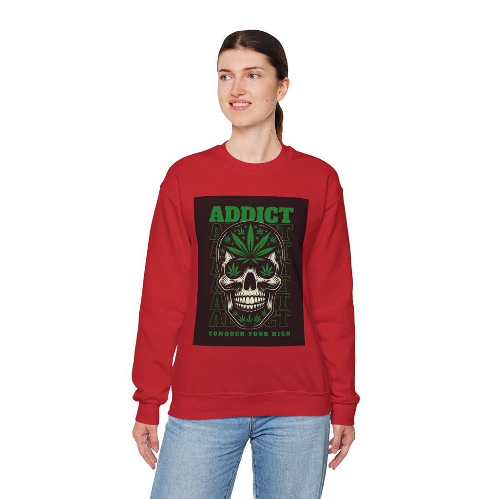 Skull & Cannabis 'Addict' Crewneck Sweatshirt — Conquer Your High Graphic Sweatshirt