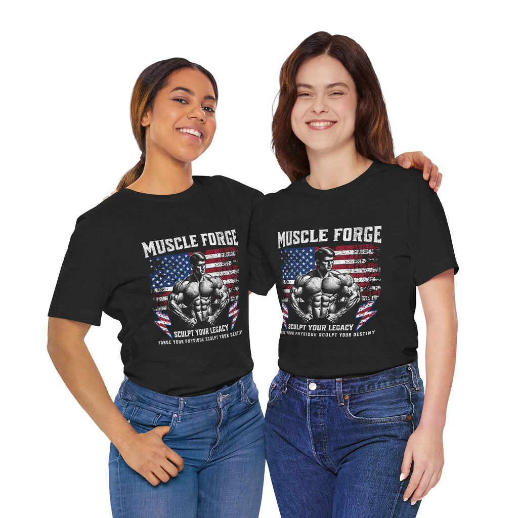Muscle Forge American Flag Gym Tee — "Sculpt Your Legacy" Fitness T-Shirt