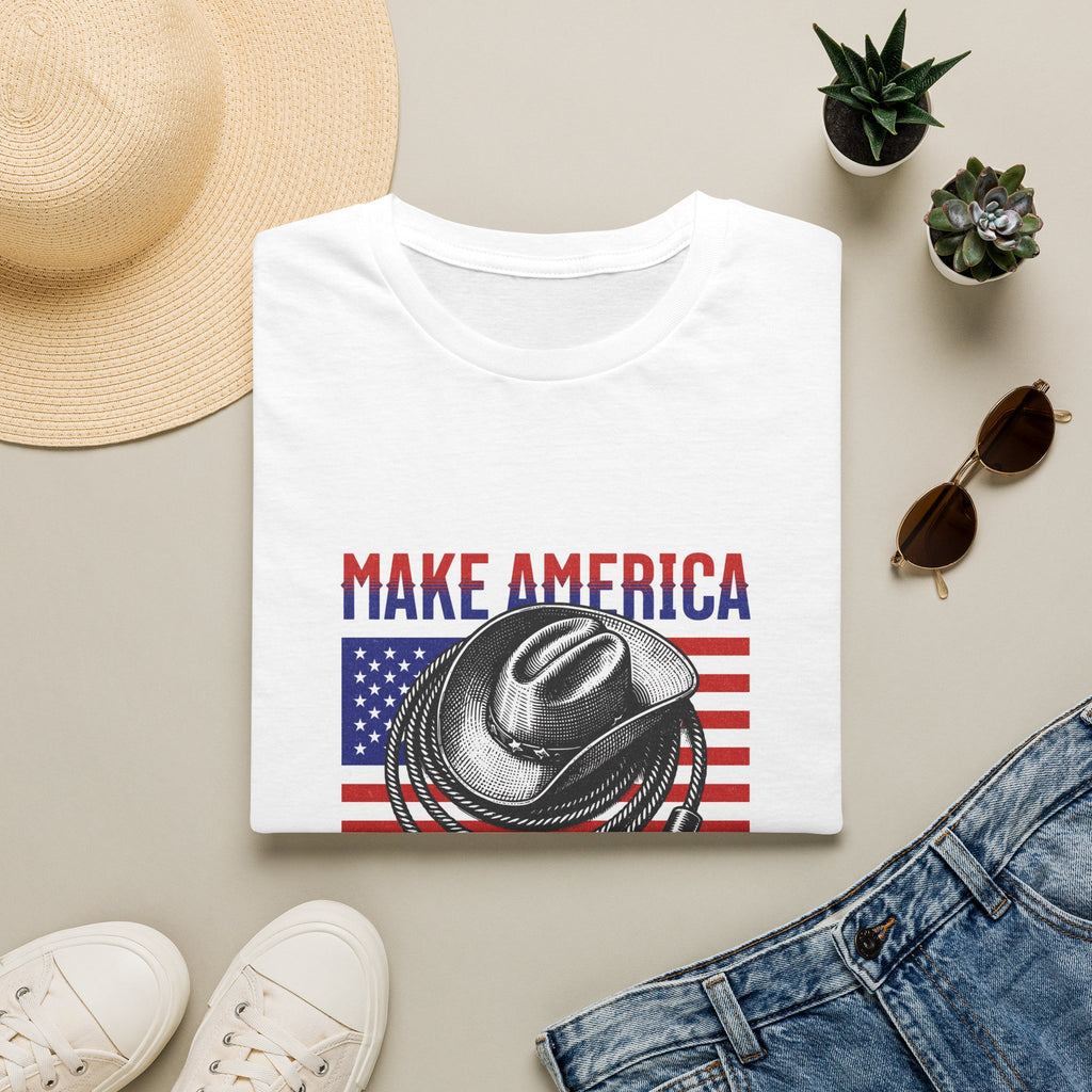 Make America Cowboy Again T-Shirt — Patriotic Western Flag Tee
