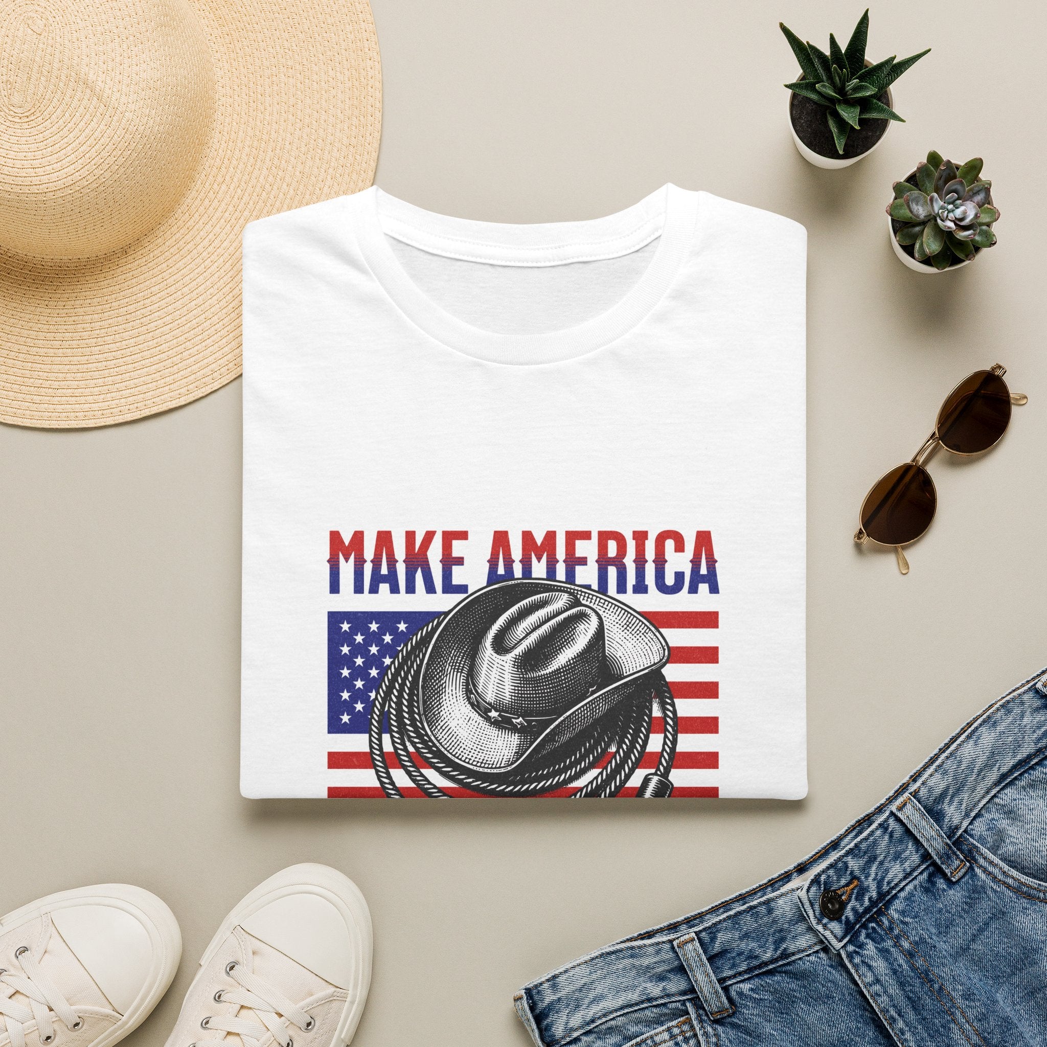 Make America Cowboy Again T-Shirt — Patriotic Western Flag Tee