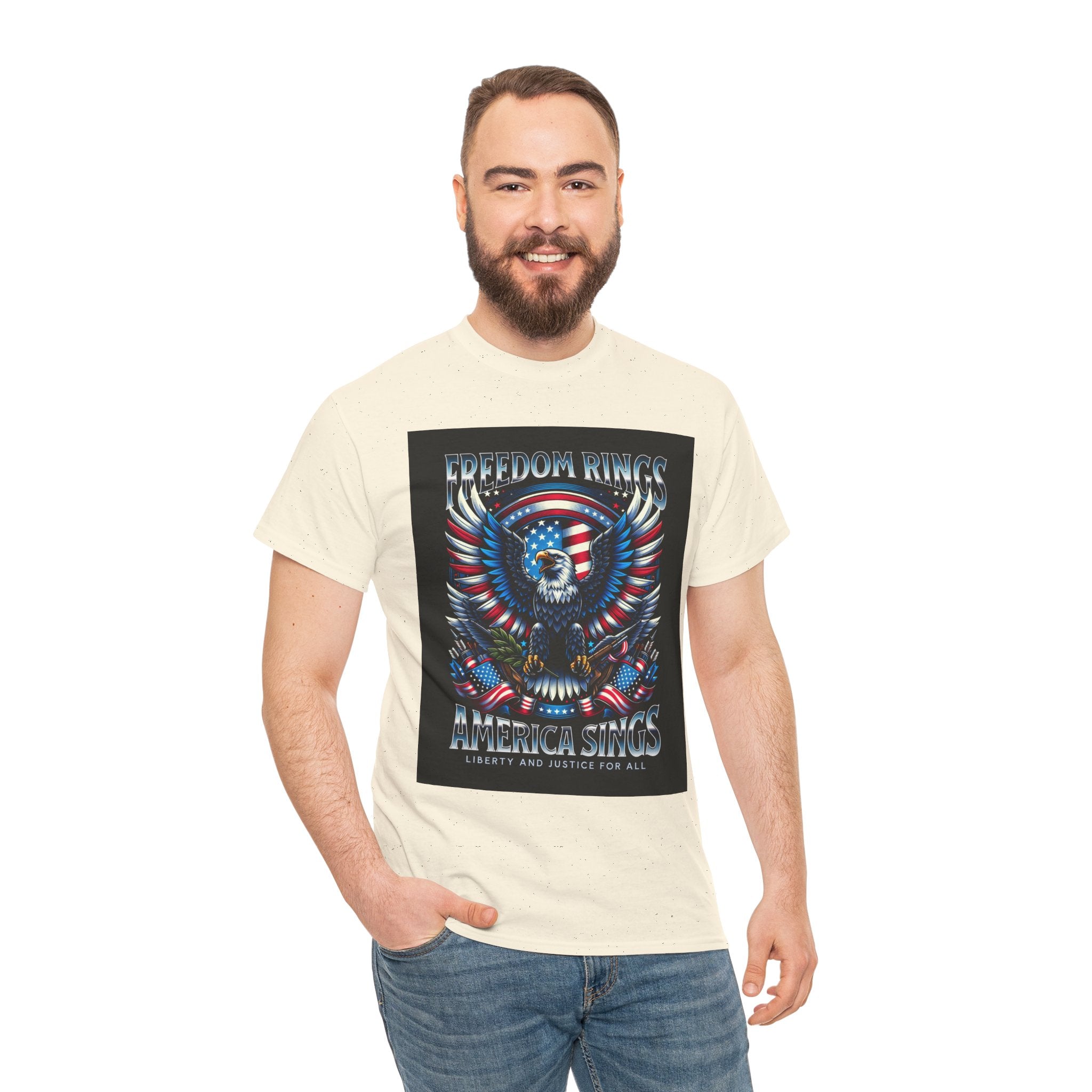 Eagle & American Flag Tee — "Freedom Rings, America Sings" Patriotic T-Shirt