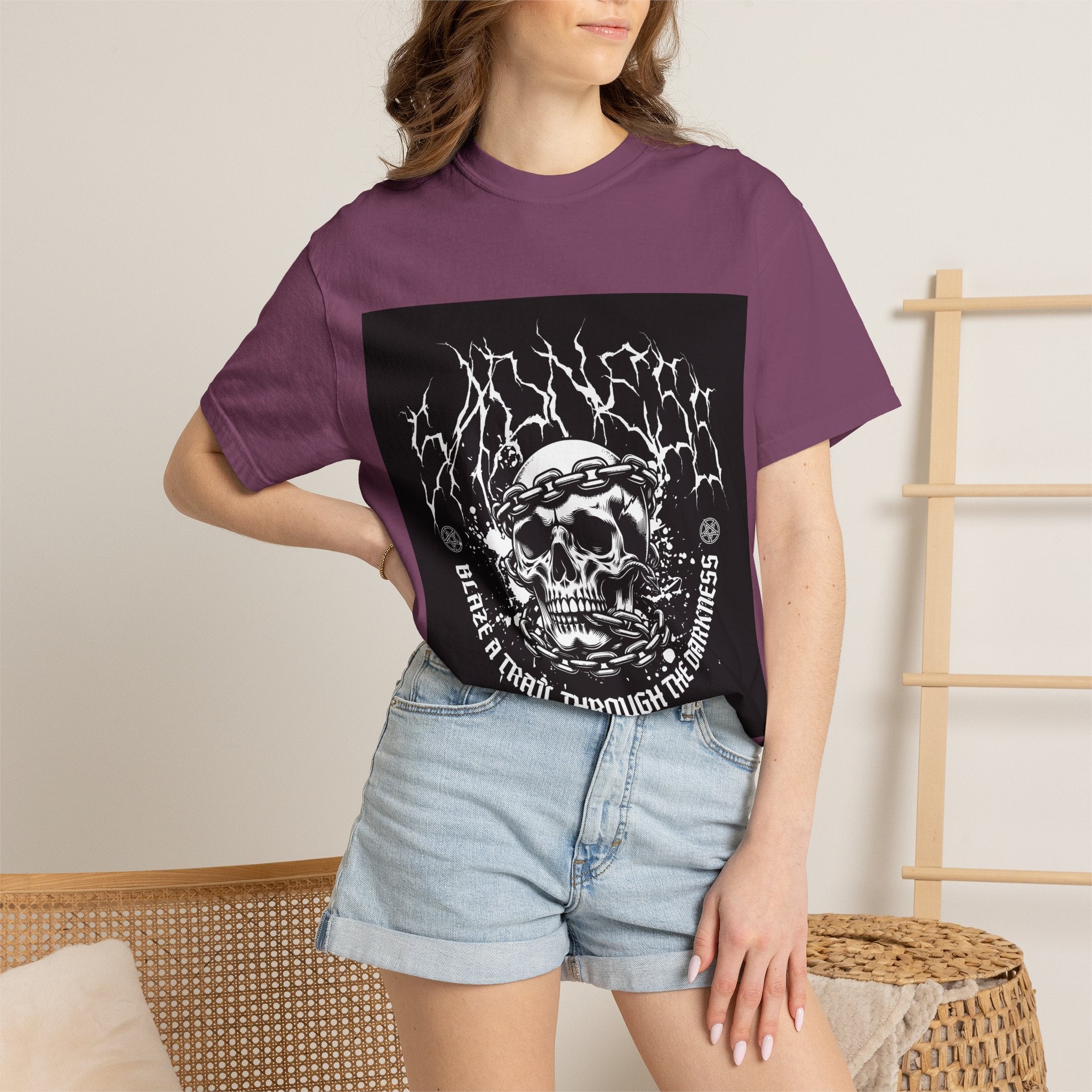 Graphic T-Shirt — 'Break a Path Through the Darkness' Skull Lightning Design
