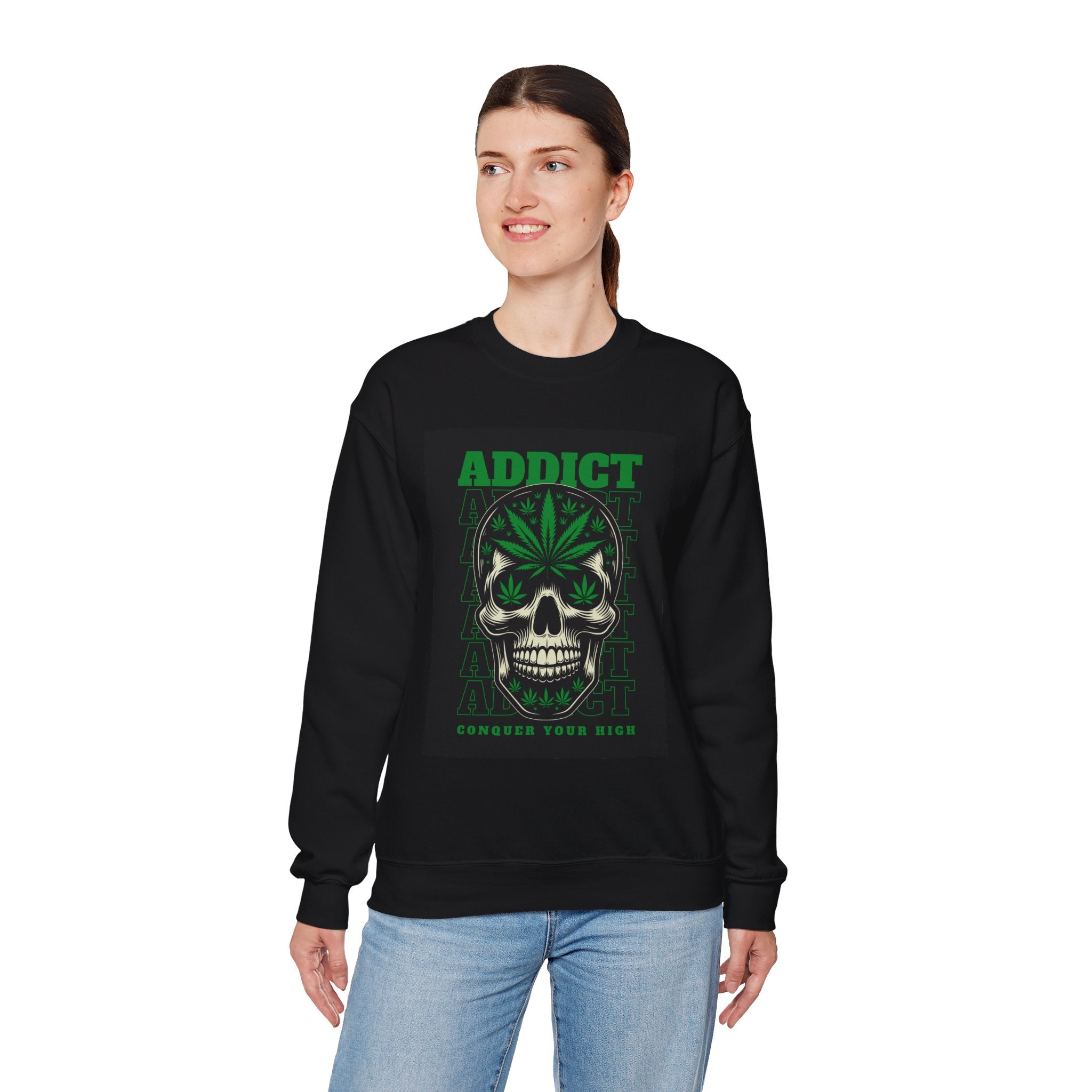 Skull & Cannabis 'Addict' Crewneck Sweatshirt — Conquer Your High Graphic Sweatshirt