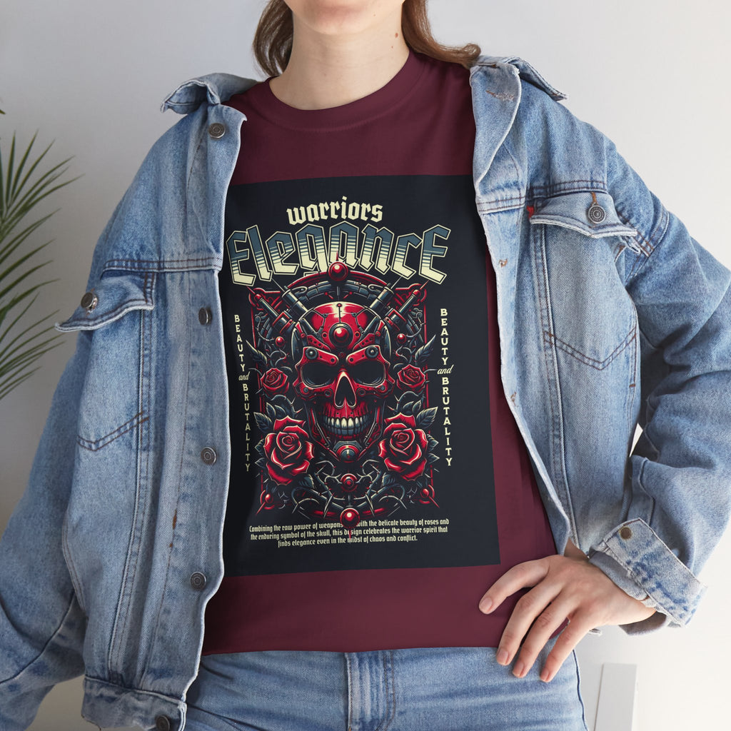 Warriors Electric Skull T‑Shirt — Red Skull & Roses Rock Graphic Tee