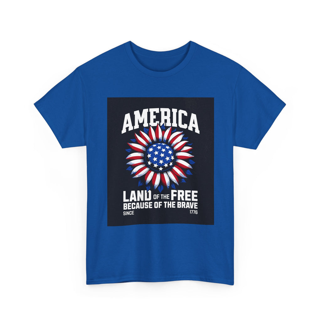 Patriotic America Tee — "Land of the Free Because of the Brave" Cotton T-Shirt