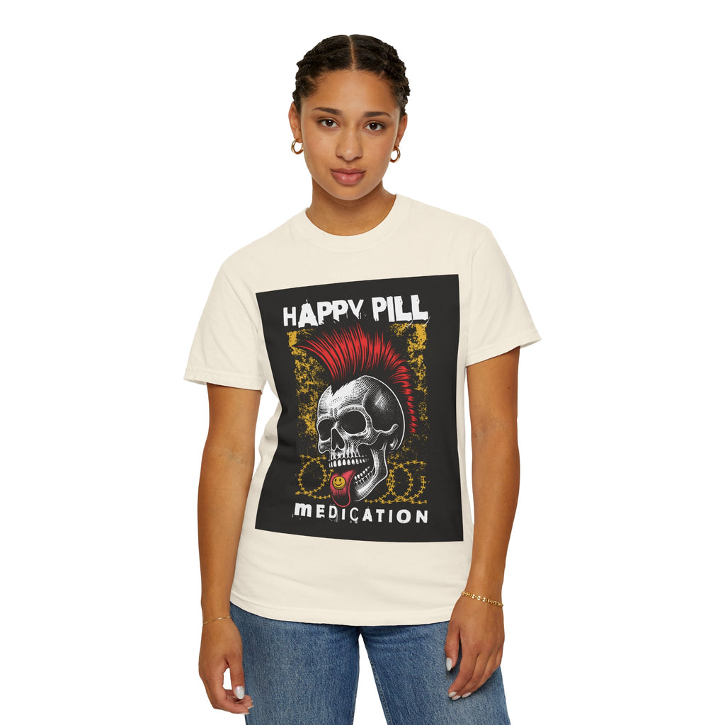 Happy Pill Punk Skull T-Shirt — 'Happy Pill Medication' Graphic Tee