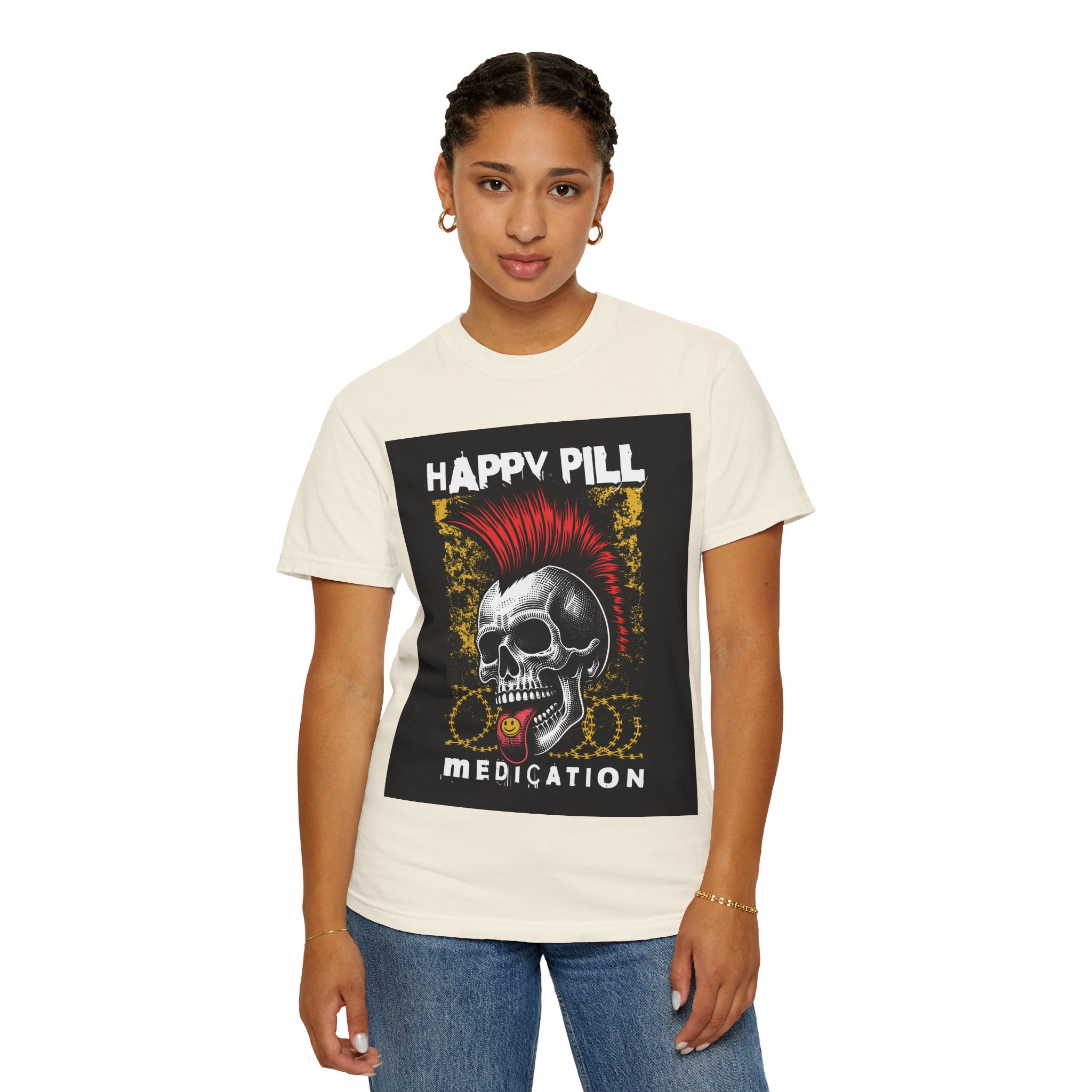 Happy Pill Punk Skull T-Shirt — 'Happy Pill Medication' Graphic Tee