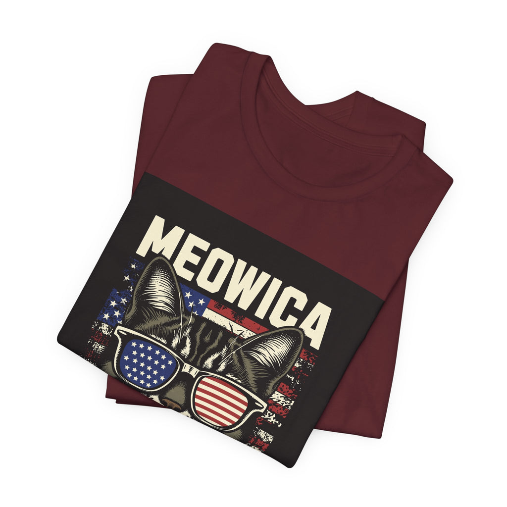 Meowica Cat Tee — Patriotic USA Flag Sunglasses Graphic T-Shirt