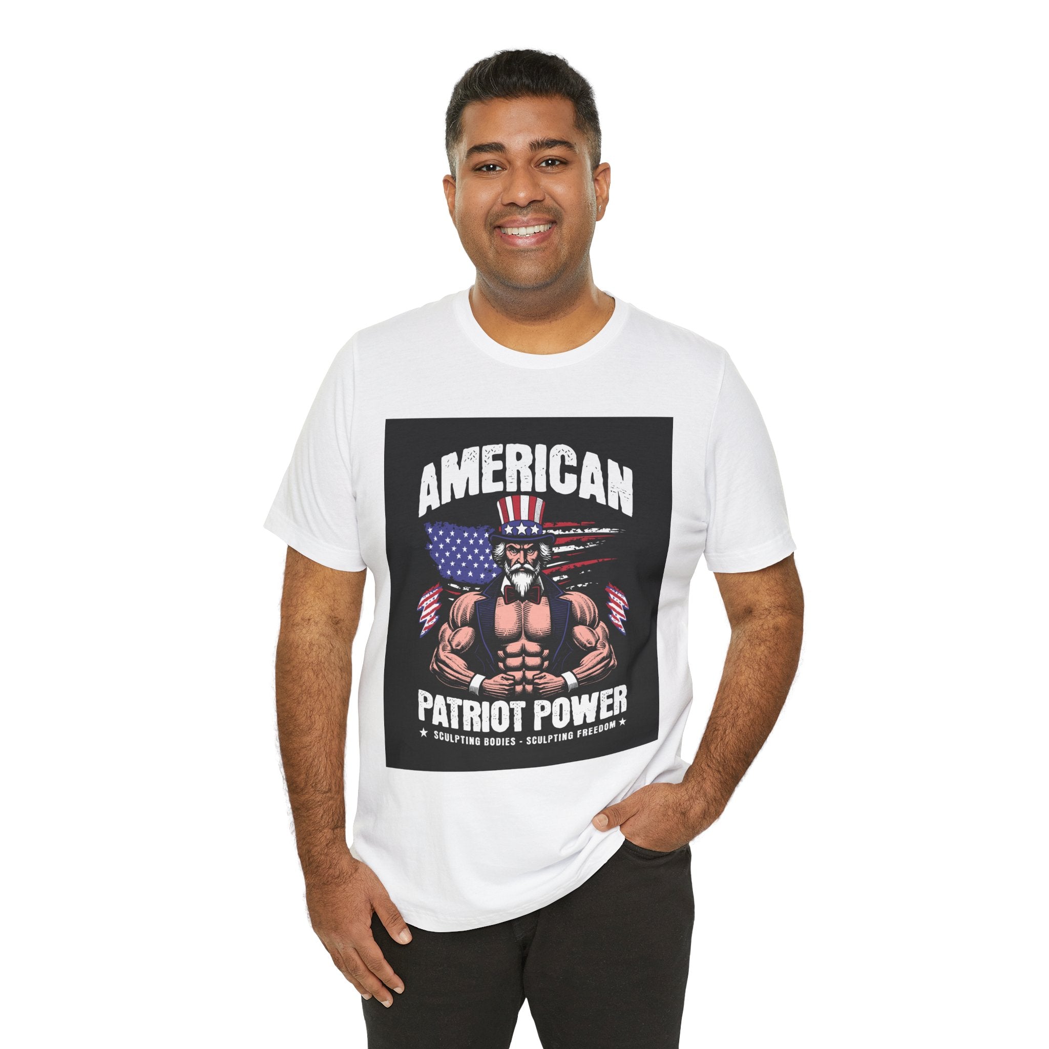 Patriot Power T-Shirt — American Flag Uncle Sam Muscle Graphic Tee