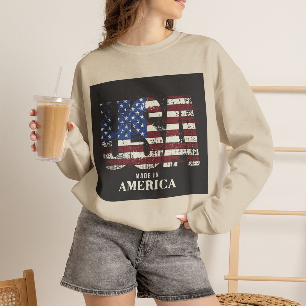 Made in America Flag Crewneck Sweatshirt — USA Vintage Patriotic Pullover