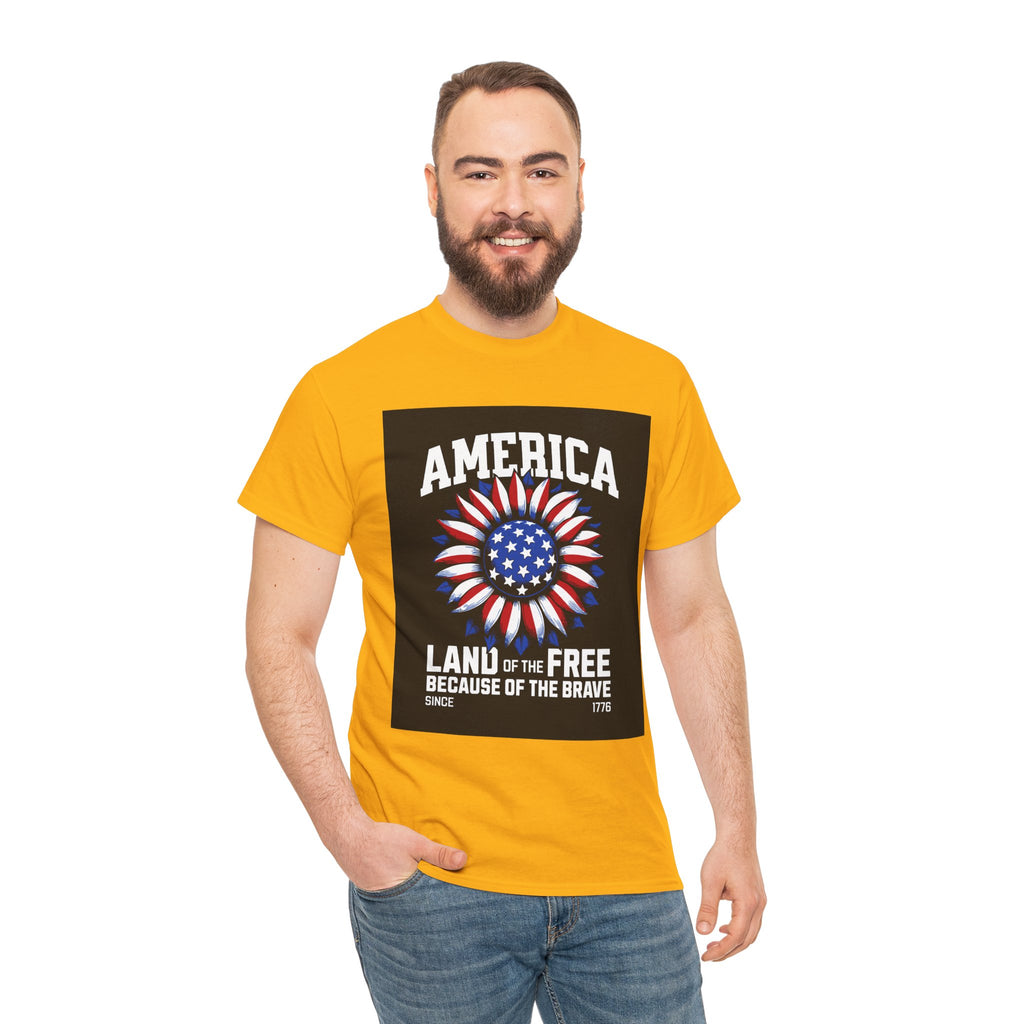 Patriotic America Tee — "Land of the Free Because of the Brave" Cotton T-Shirt