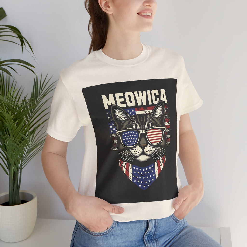 Meowica Cat Tee — Patriotic USA Flag Sunglasses Graphic T-Shirt