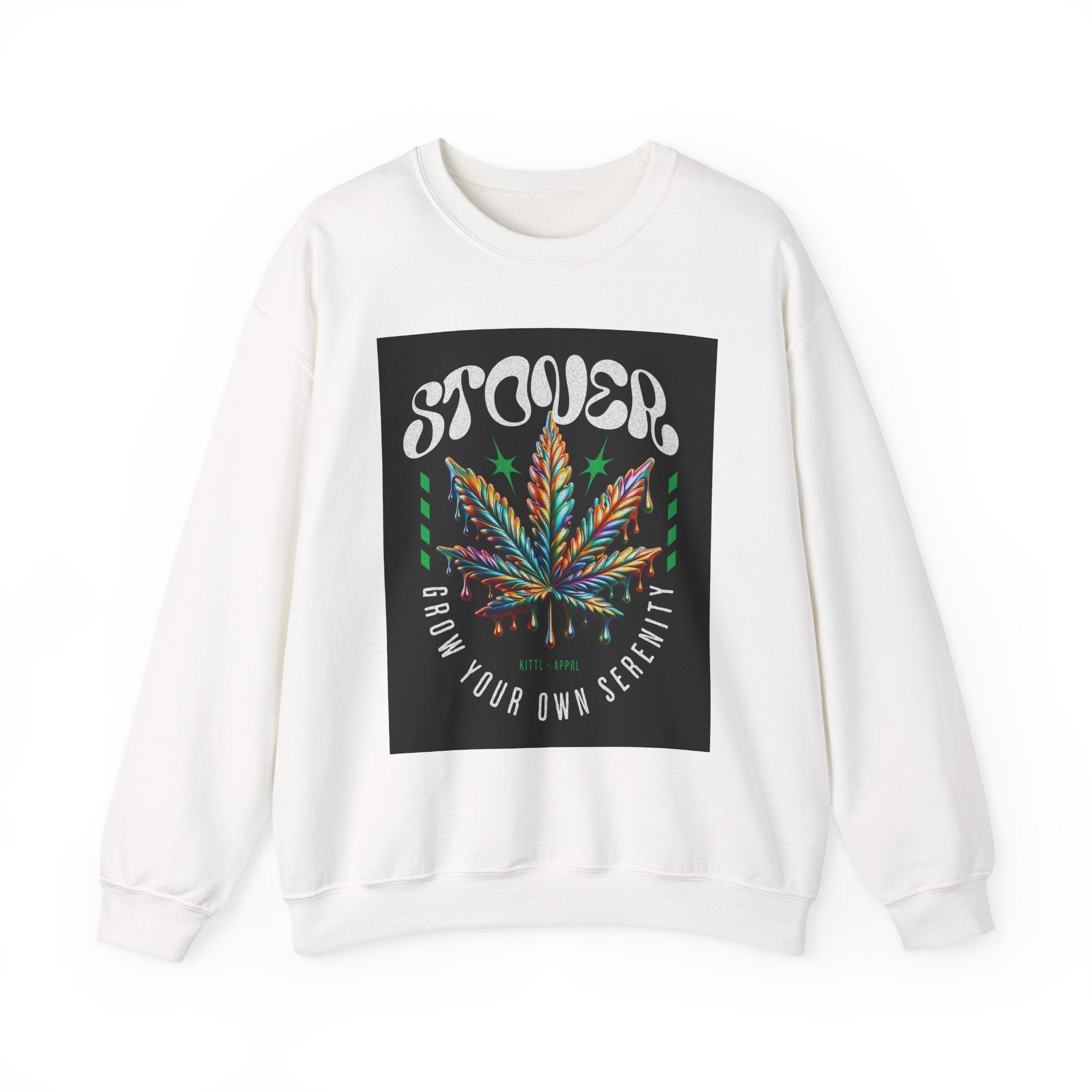 Sweatshirt — Stoner 'Grow Your Own Serenity' Colorful Cannabis Leaf Crewneck