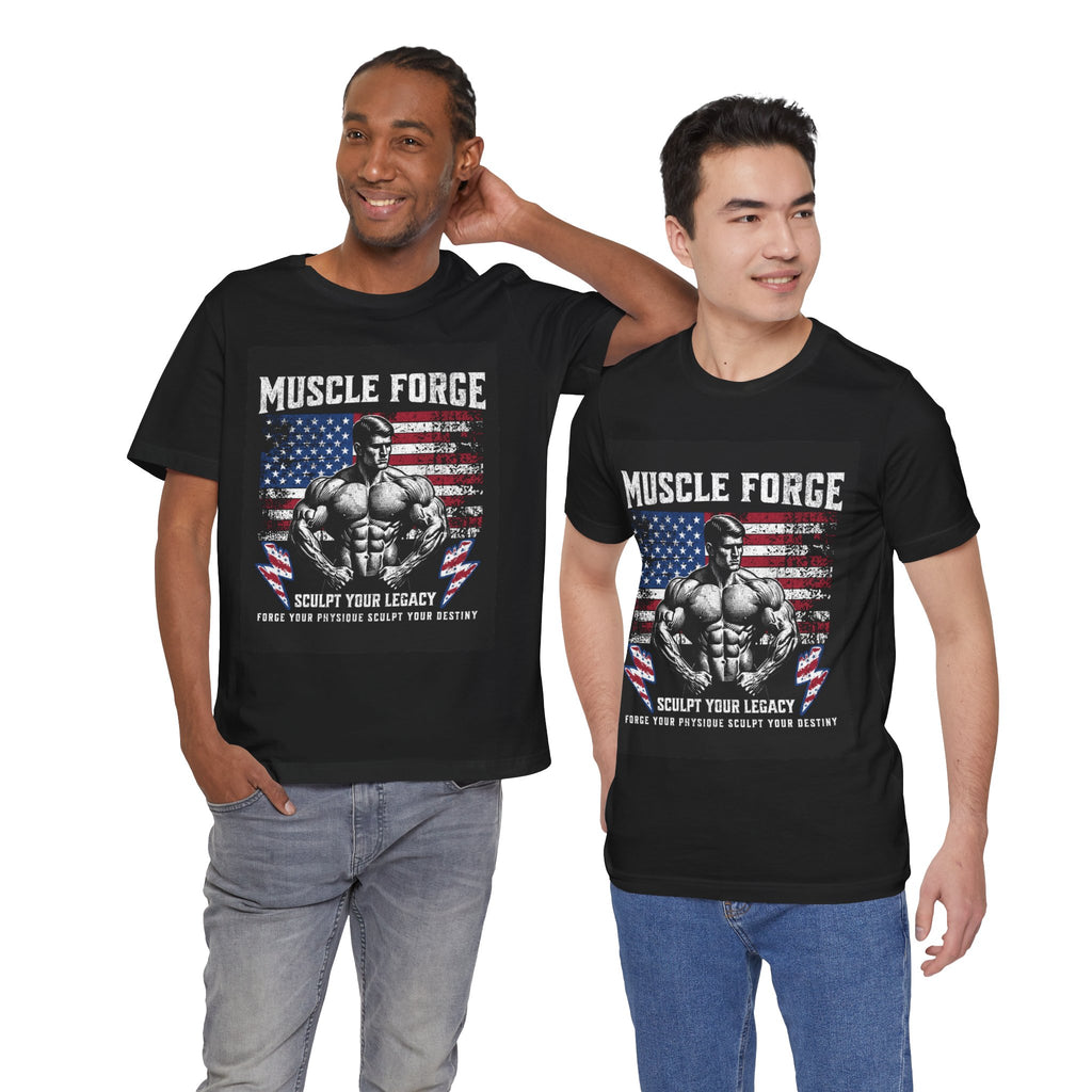 Muscle Forge American Flag Gym Tee — "Sculpt Your Legacy" Fitness T-Shirt