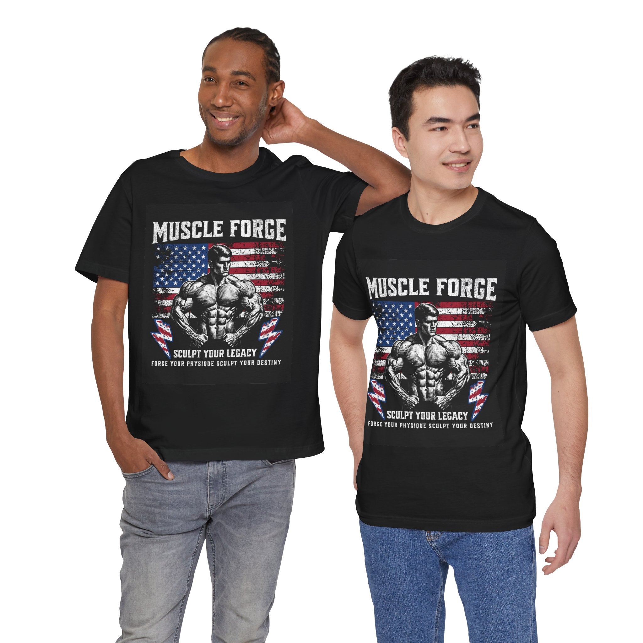 Muscle Forge American Flag Gym Tee — "Sculpt Your Legacy" Fitness T-Shirt