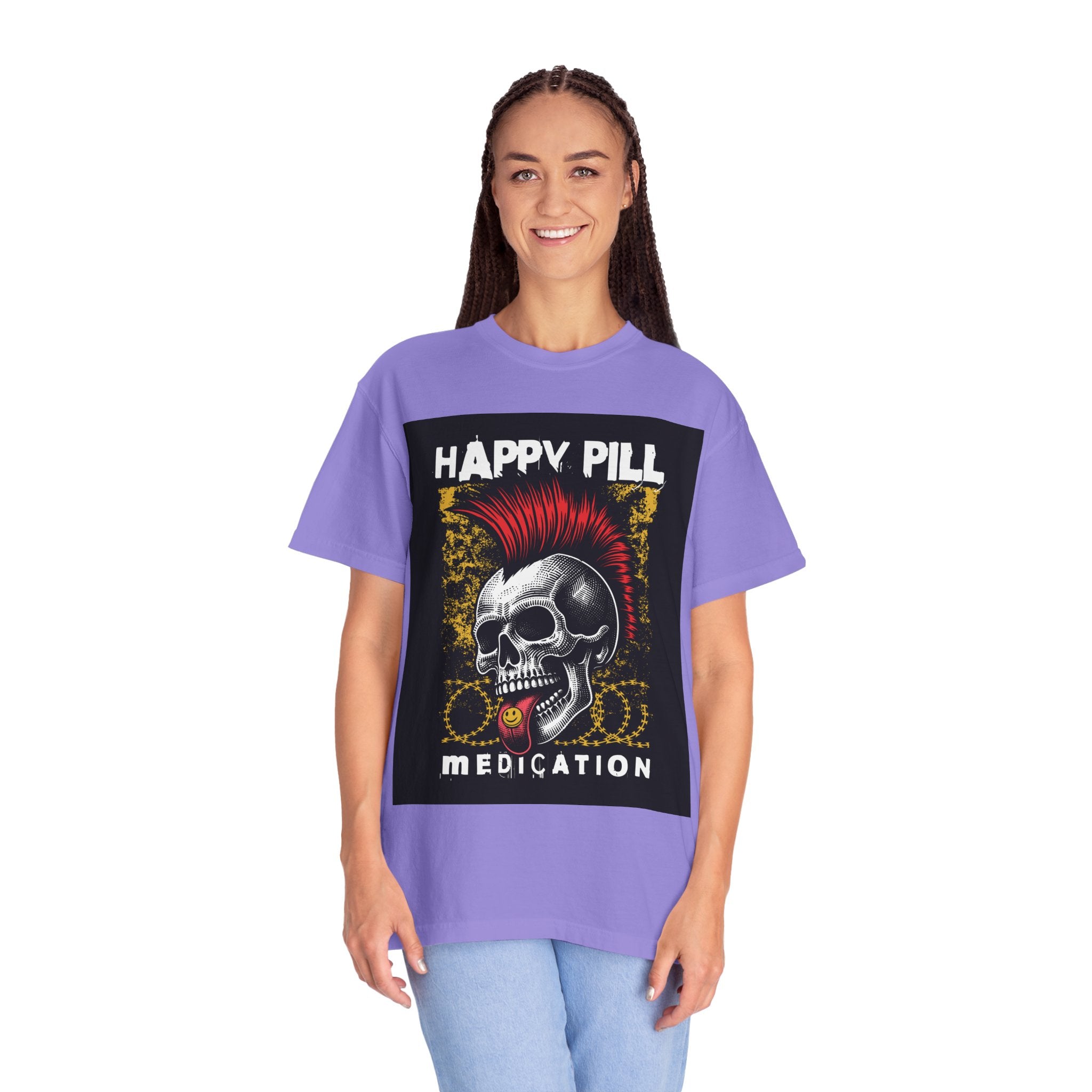 Happy Pill Punk Skull T-Shirt — 'Happy Pill Medication' Graphic Tee