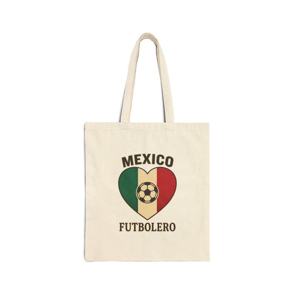 Mexico Futbolero Tote, Mexican Flag Heart Soccer Canvas Tote