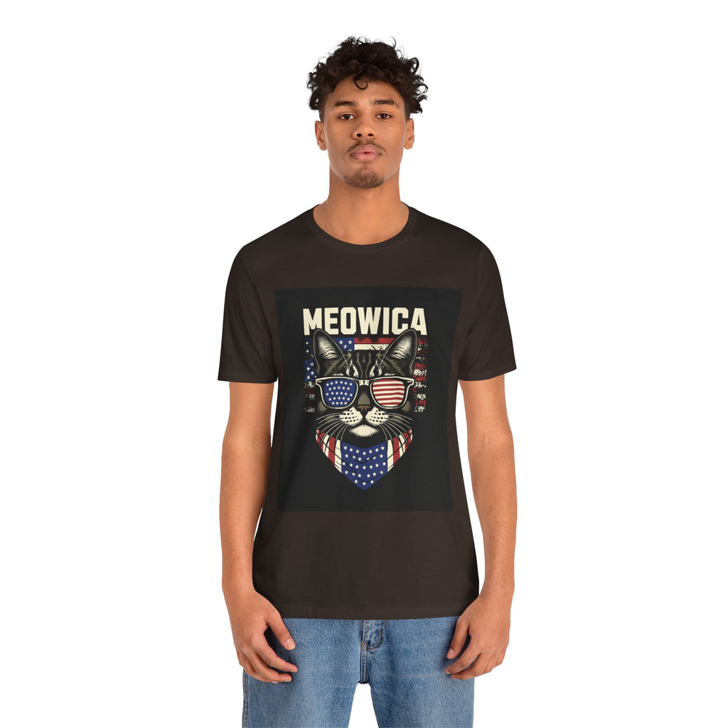 Meowica Cat Tee — Patriotic USA Flag Sunglasses Graphic T-Shirt