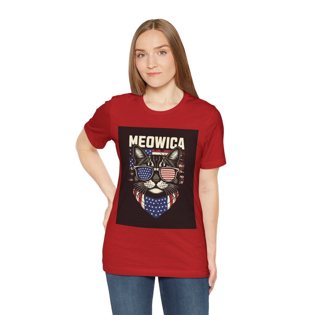 Meowica Cat Tee — Patriotic USA Flag Sunglasses Graphic T-Shirt