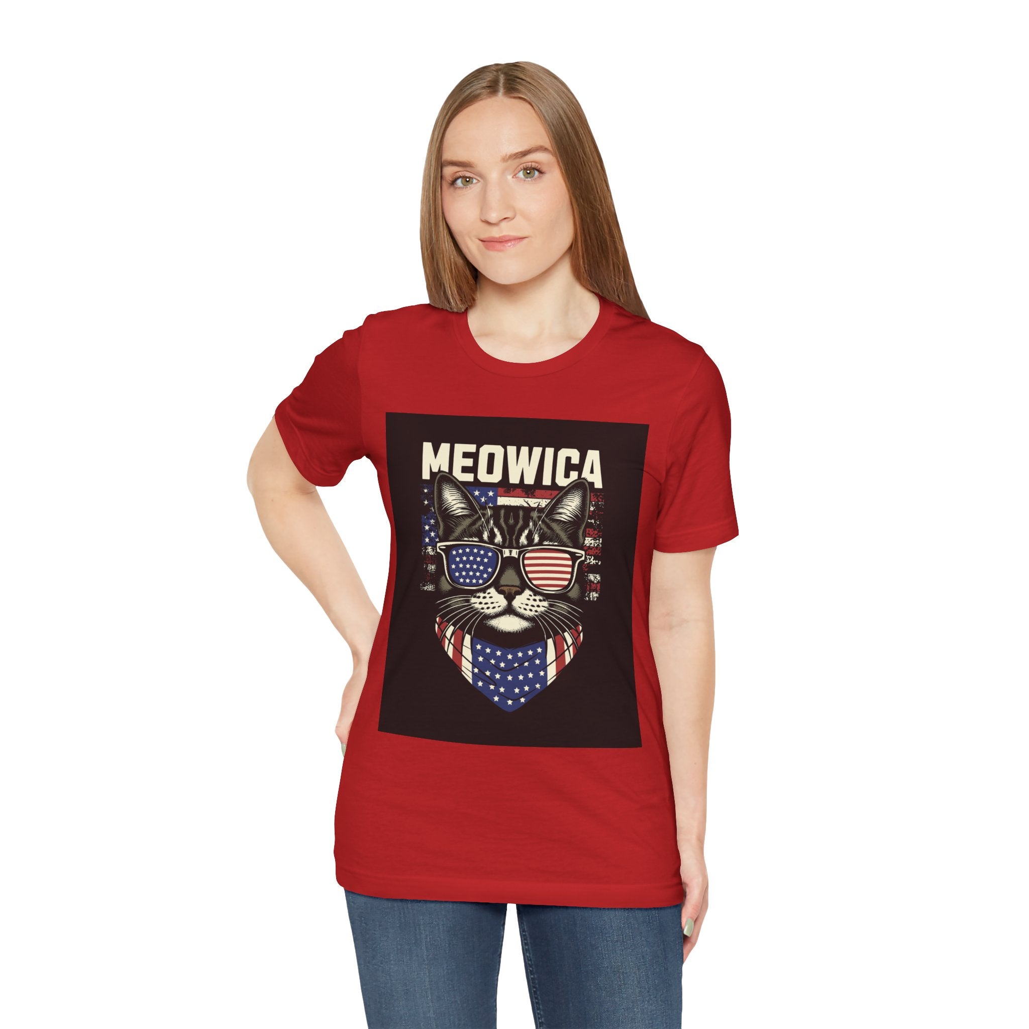 Meowica Cat Tee — Patriotic USA Flag Sunglasses Graphic T-Shirt