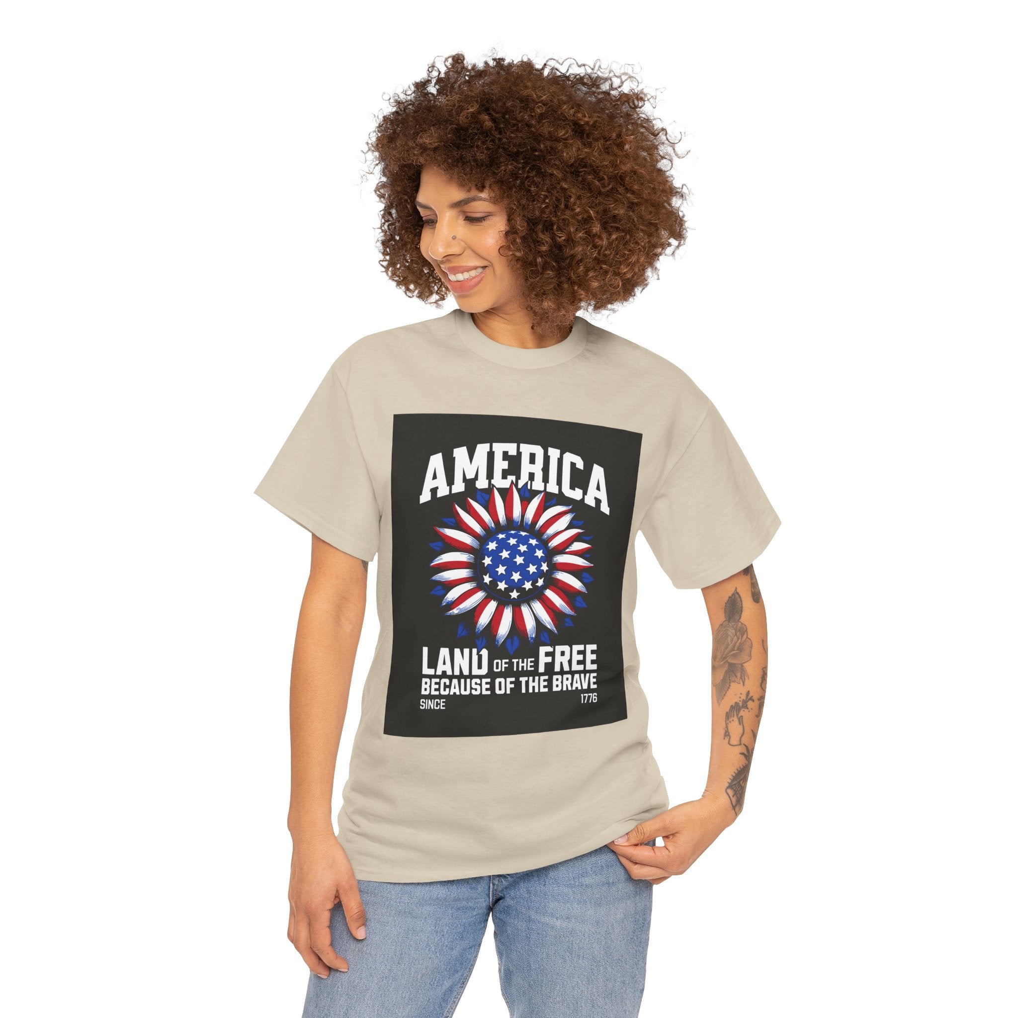 Patriotic America Tee — "Land of the Free Because of the Brave" Cotton T-Shirt