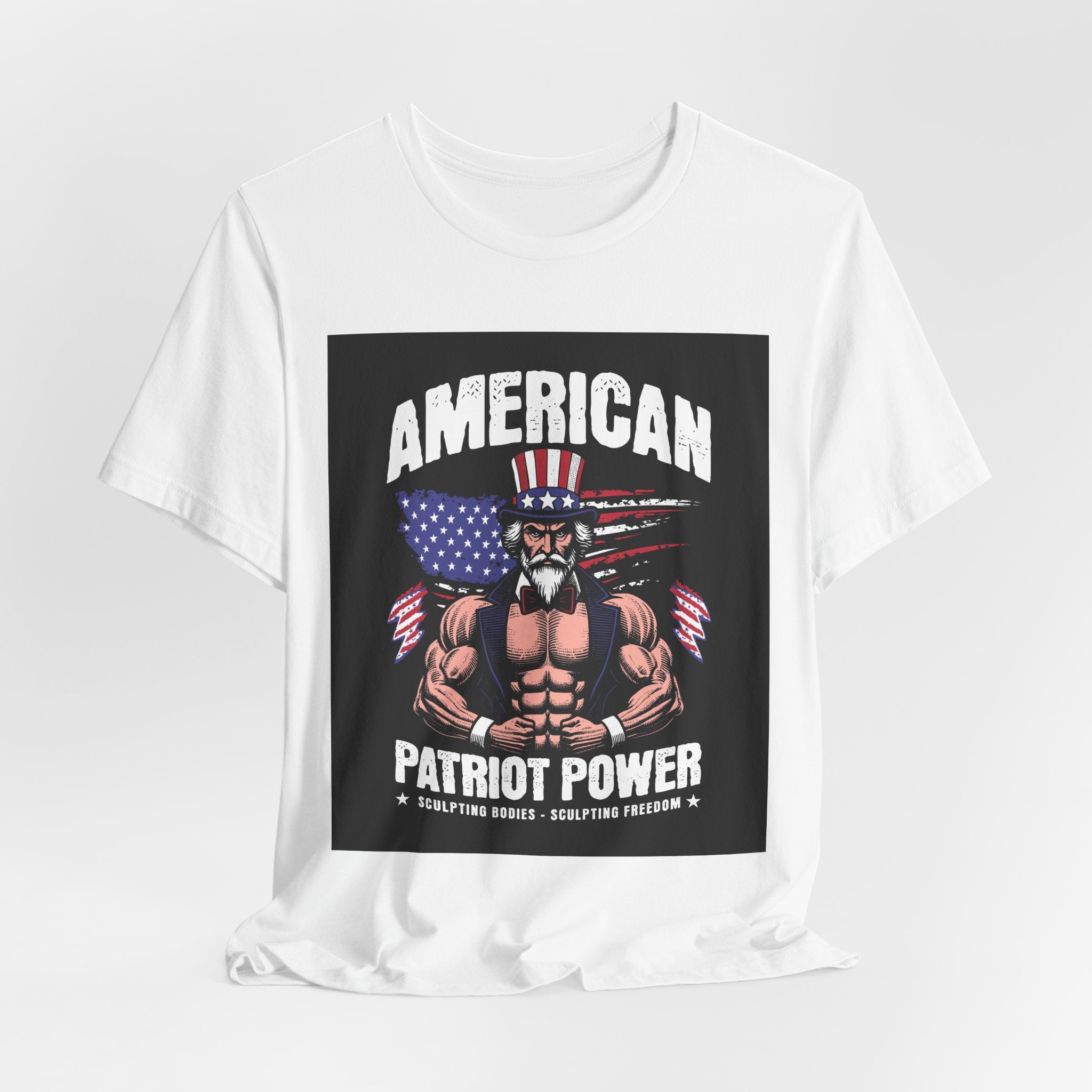 Patriot Power T-Shirt — American Flag Uncle Sam Muscle Graphic Tee