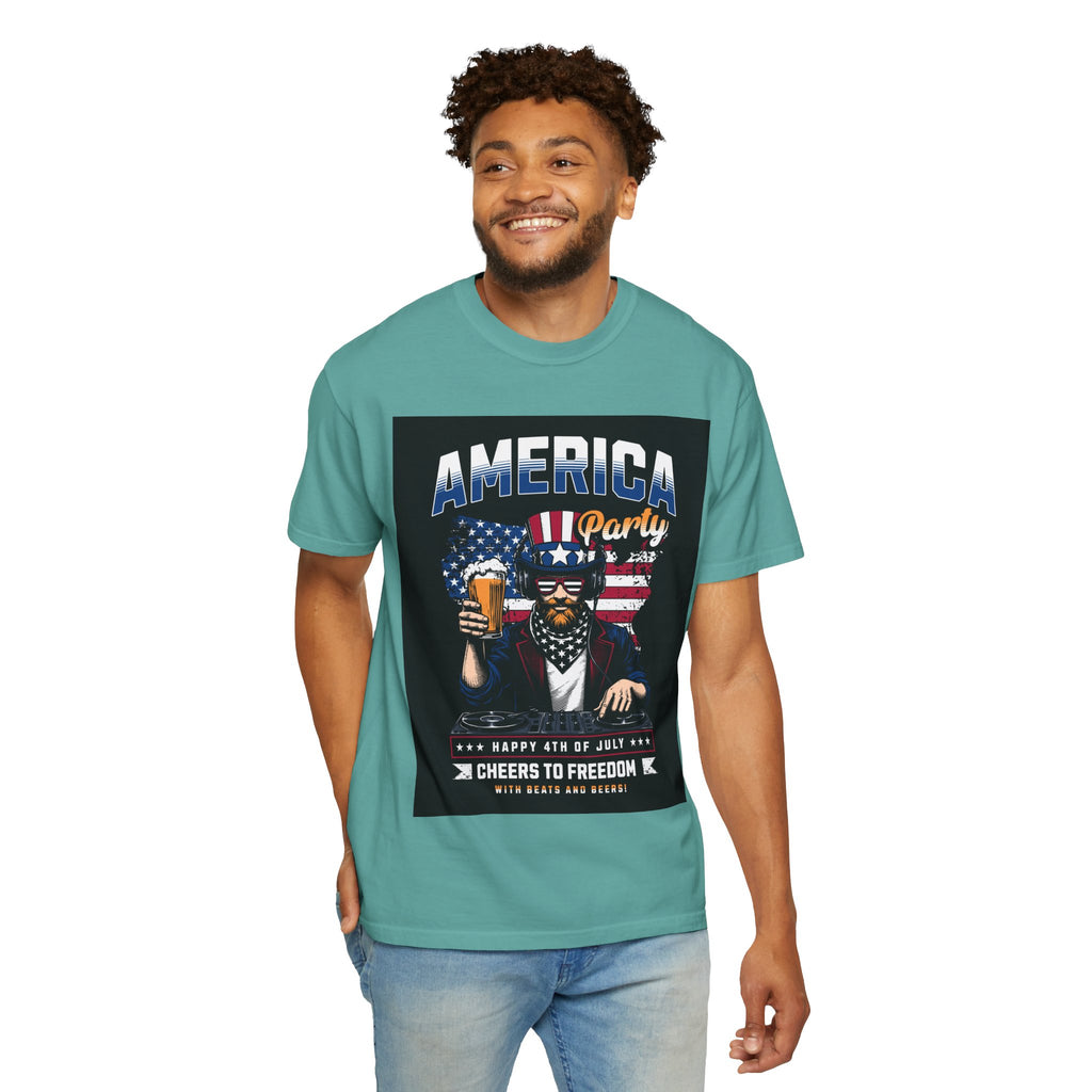 America Party T-Shirt — Cheers to Freedom 4th of July Patriotic Tee