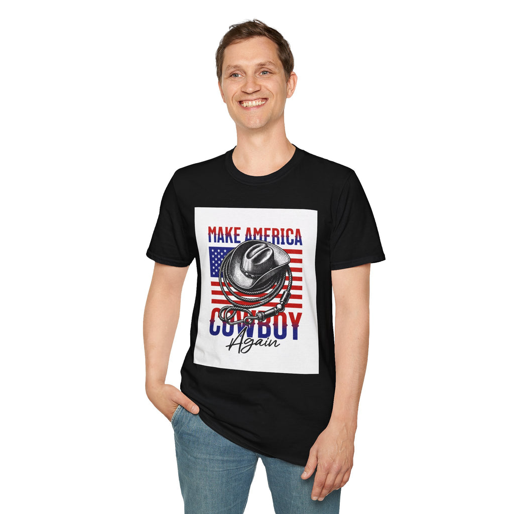 Make America Cowboy Again T-Shirt — Patriotic Western Flag Tee