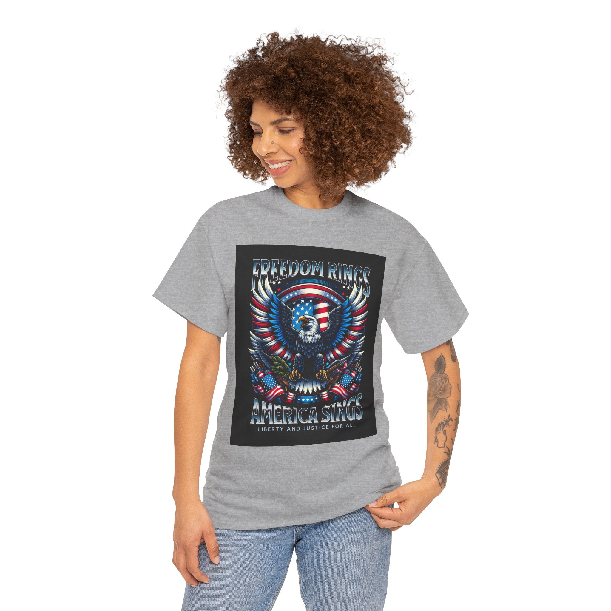 Eagle & American Flag Tee — "Freedom Rings, America Sings" Patriotic T-Shirt